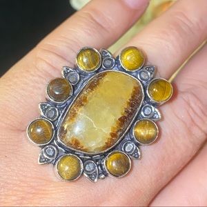 Septarian Handcrafted vintage statement gem cluster ring
